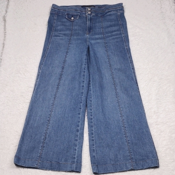 Veronica Beard Jeans Ember Powder Ocean Wash High Rise Two Button Wide Leg Jean - Picture 2 of 16